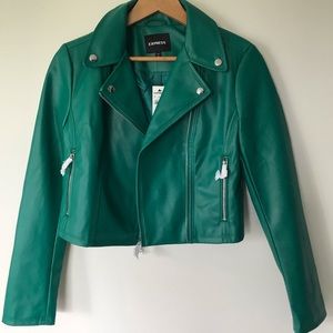Express Green Faux Leather Moto Jacket